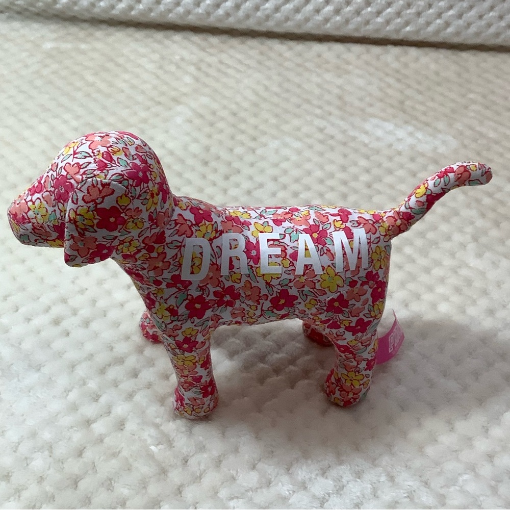 Pink Victorias Secret DREAM Floral Plush Puppy Dog Stuffed Animal Toy